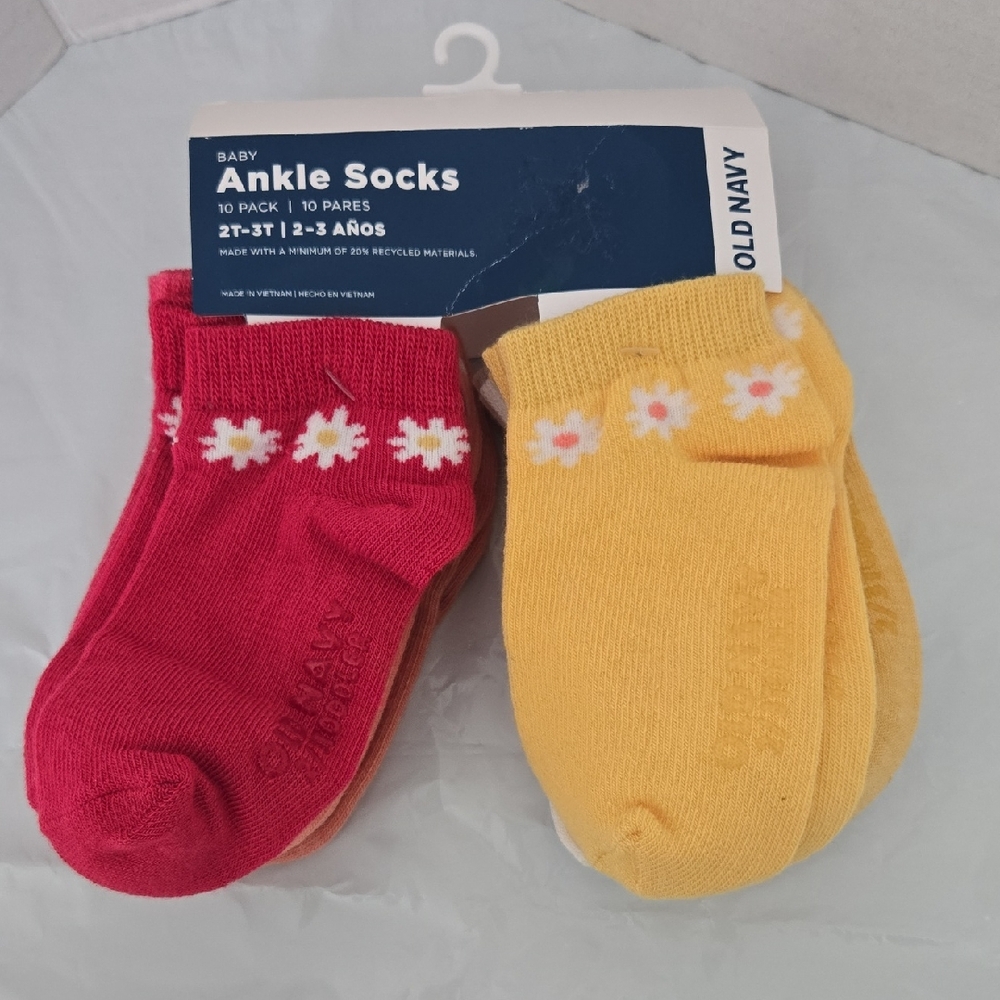 2T-3T|Old Navy Toddler Ankle Socks|Solid Color With Floral 10 Pairs